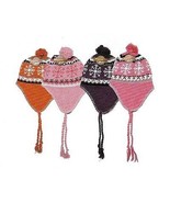 Womens Girls Knit Winter Ski Hat PomPom Ties Peru Cap Insulated USA Shipper - £5.58 GBP