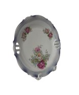 Silesia Vintage Porcelain Cake Plate Handpainted Roses With Cut In Handles - $21.25 CAD
