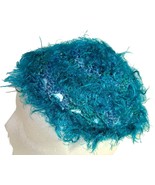 Fuzzy Turquoise Crochet Beanie Hat - £9.43 GBP