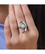925 Sterling Silver Larimar Gemstone Crescent Moon Women Ring - $16.93 CAD+
