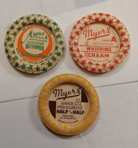 3 Vintage Myers Bottle Caps, Buttermilk, Whipping Cream and Half and Half. - $93.10 MXN