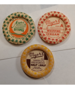 3 Vintage Myers Bottle Caps, Buttermilk, Whipping Cream and Half and Half. - $92.63 MXN