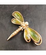 Costume Dragonfly Brooch Pin With Faux Pearls And Green-Yellow Wings, MC... - $456.16 MXN