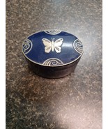 Lucretia Vanderbilt Art Deco Cobalt Blue Silver Butterfly Powder Box Tin... - $60.98 CAD