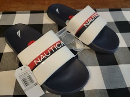 Nautica Men&#39;s Compara Comfort Athletic Slide Sandal Size 10 White/Blue Nwt - £20.66 GBP