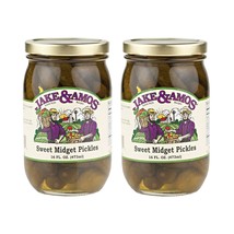 Jake &amp; Amos Sweet Midget Pickles - (2) 16 Ounce Jars - £15.90 GBP