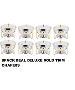 8 PACK Stainless Round Chafer Chafing Dish GOLD TRIM Banquet Buffet Food... - £456.97 GBP