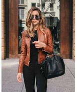 Women's Genuine Lambskin Leather Motorcycle Slim fit Designer Biker Jacket NF4 - $104.45