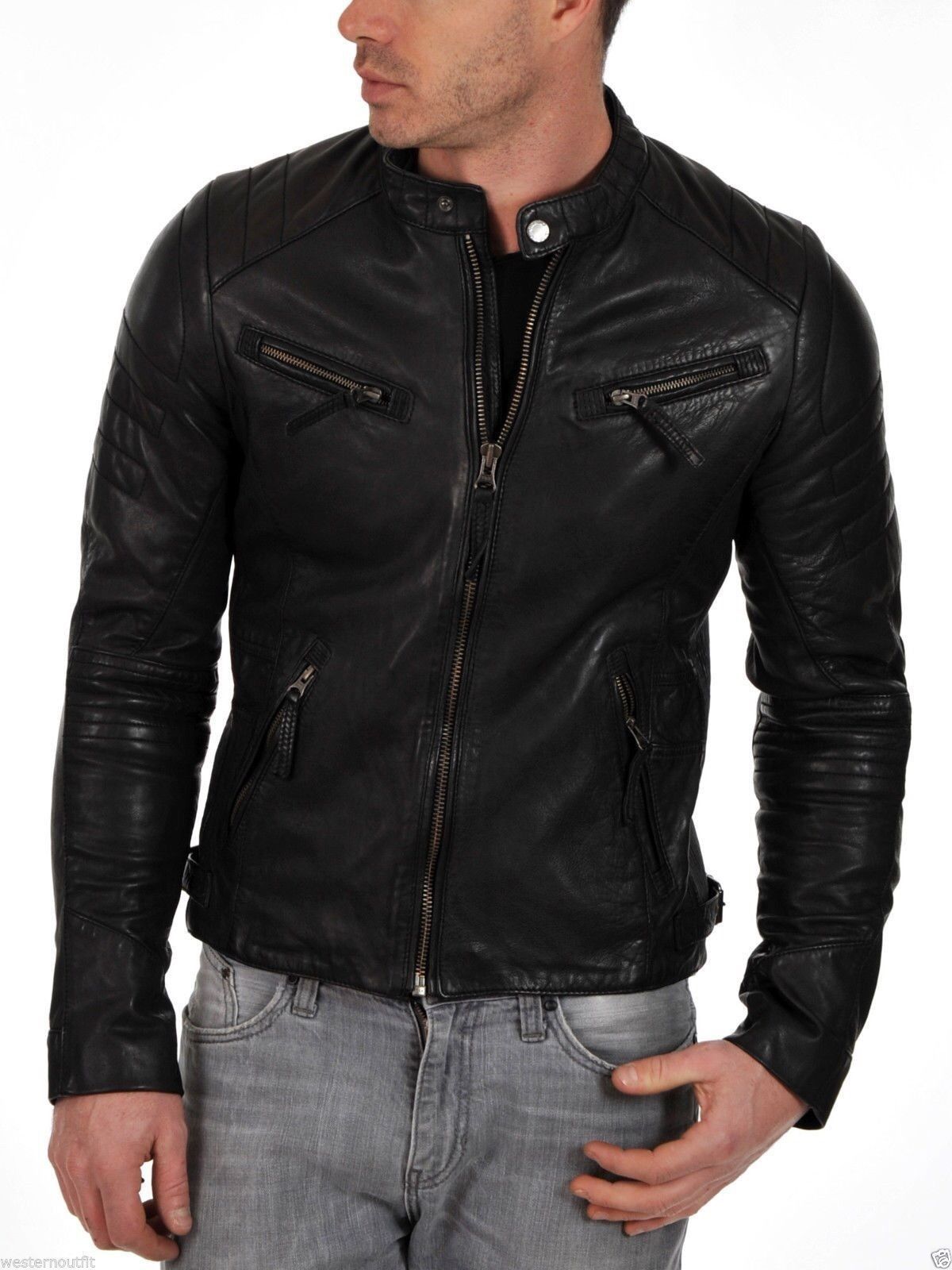New Men's Genuine Lambskin Leather Motorcycle Jacket Slim fit Biker Jacket NF 2 - $69.29