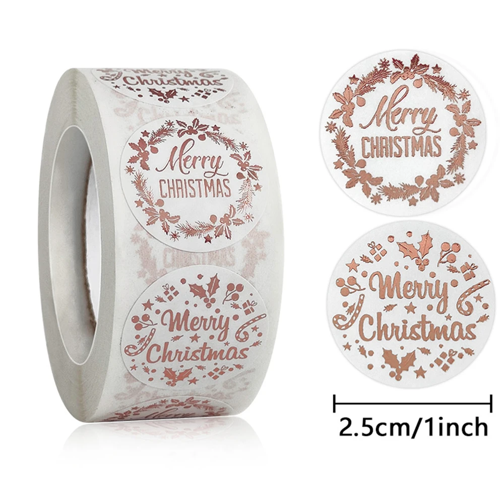 House Home 100-500pcs Rose Gold Merry Christmas Stickers Self-adhesive Holiday S - £19.98 GBP