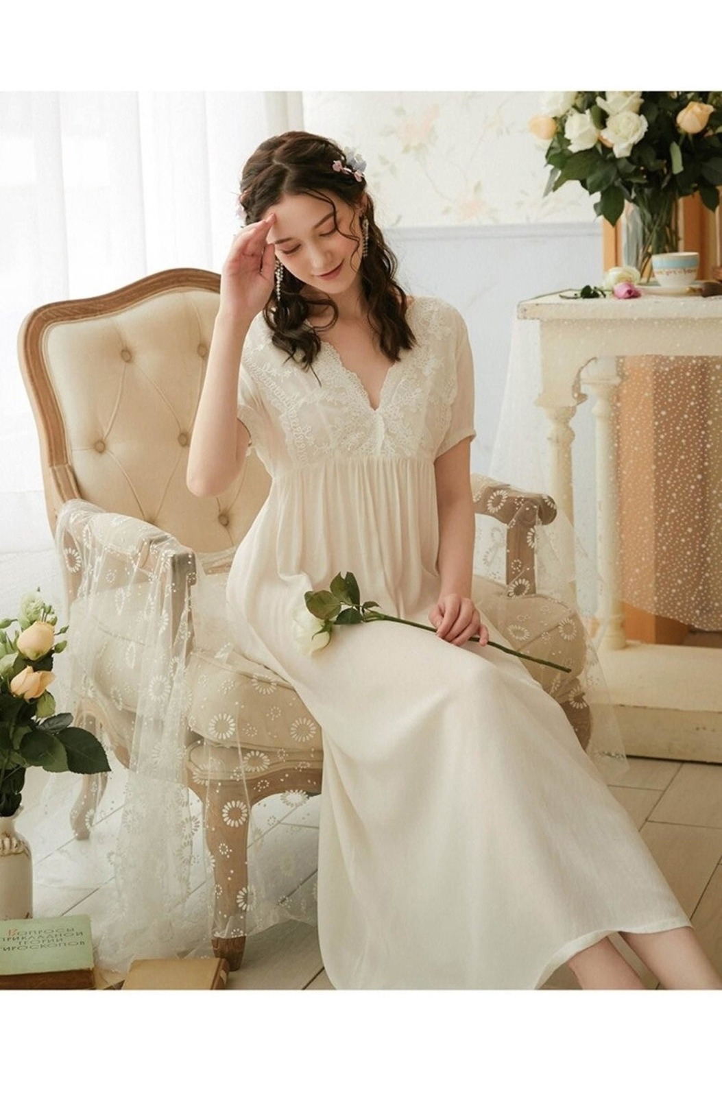 Soft Vintage Victorian Lace Nightgown, Edwardian Nightgown, Christmas Gift for h