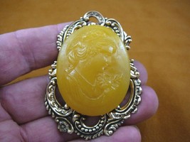 (CL47-13) Meditative Woman Lady Golden Orange Cameo Pin Pendant Jewelry Brooch - £29.28 GBP