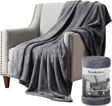 Brookstone Nap Plush Throw Blanket For Couch | Warm &amp; Super, Anywhere | Silver - $51.94