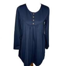Beautiful Babydoll Tunic Top M Side Pockets Navy Blue Button Detail Long Sleeves - £11.90 GBP