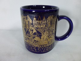 Las Vegas Nevada Casinos Coffee Mug Cup Blue and Gold Souvenir - £9.46 GBP