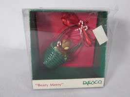 Enesco Miniature Beary Merry Ornament Bear In Basket - £4.34 GBP
