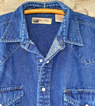 Pearl Snap Denim Shirt Jacket Big Mac Workwear Mens XL Dark Wash Grunge ... - £28.26 GBP
