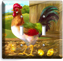 Country Farm Rooster Chicks Rustic Barn Double Light Switch Wall Plate Art Cover - £11.14 GBP