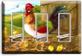 Country Farm Rooster Chicks Rustic Barn Triple Gfi Light Switch Wall Plate Cover - £13.37 GBP