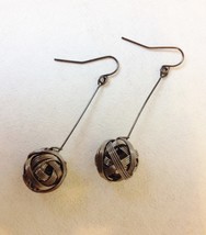 Gun Metal Tumbleweed Earrings Handmade Dangle Pierced Wire Wrap Round Ball Gift - £30.30 GBP