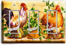 Country Farm Rooster Hens Rustic Triple Gfci Light Switch Wall Plate Cover Decor - £13.44 GBP