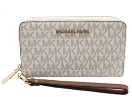 Michael Kors Jet Set Travel Signature Phone Wallet Wristlet Ivory 35F8GT... - $63.35