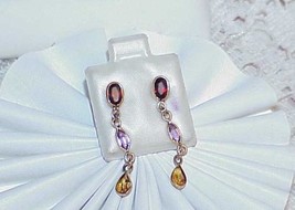 14k Garnet Amethyst Citrine Dangle Earrings Drop Gemstone New Tag - £212.87 GBP