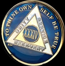 34 Year Midnight Blue AA Medallion Alcoholics Anonymous Chip Gold Tri-Pl... - £20.45 GBP