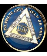 34 Year Midnight Blue AA Medallion Alcoholics Anonymous Chip Gold Tri-Pl... - $25.99