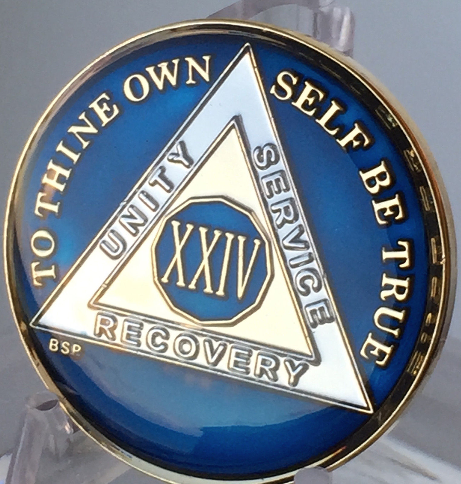 24 Year Midnight Blue AA Medallion Alcoholics Anonymous Chip Gold Tri-Plate one