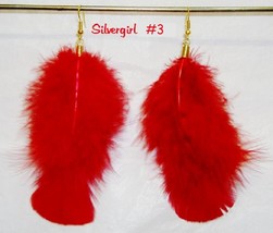 Gold Plated Fluffy Red Feather Earrings 2 Choices! - £12.02 GBP