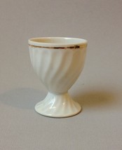 Egg Cup White Swirl Gold Plated Band Trim Vintage Porcelain Made In Germany - $22.00