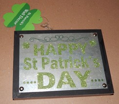 Happy St.Patricks Day Wall Wood Picture Frame 8&quot; x 6&quot; Green Glitter Meta... - £6.64 GBP