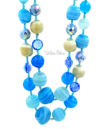 Art Glass Beaded Necklace in Aqua Blue Hues with Aurora Borealis Rhinest... - £20.73 GBP