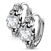 Womens Victorian Style Cubic Zirconia Stainless Steel Leverback Huggie Earrings - £10.38 GBP