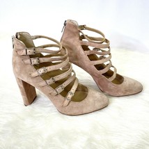VINCE CAMUTO size 8.5 VC-Dalison Chunky Heel Pump Multi-Strap Beige Kid Suede - £25.24 GBP