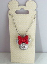 Disney Minnie Mouse Icon Necklace Red Clear Crystals Bling Jewelry Theme... - £32.01 GBP