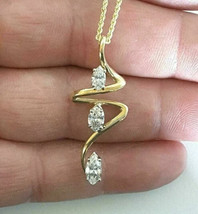 14K Yellow Gold Plated Silver 2Ct Marquise Simulated Diamond Journey Pendant - £97.25 GBP