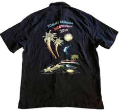 Tommy Bahama Shirt Medium Paradise Party 100% Silk Black Camp Golf Hawaiian - $35.99