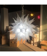 Hand Blown Frosted White Glass Circle Chandelier LED Lights Living Room ... - £972.75 GBP