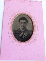 VTG Tintype ferrotype Photo Portret of Pretty Young Women 1 5/8&quot; x 1 1/8&quot; - £19.78 GBP