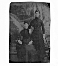 Two Pretty Young Women in Black Dresses with Buttons Victorian Fashion Tintype - £36.19 GBP