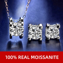 Moissanite Sets Stud Earrings Pandant Necklace  1.0ct/50 Points D Color Square 9 - £79.17 GBP
