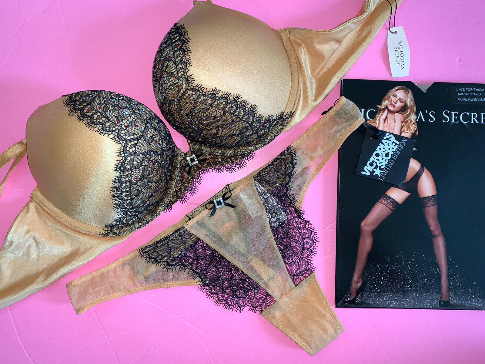 Victoria's Secret unlined 34B,36D BRA SET+panty+s,L TEDDY HOT PINK