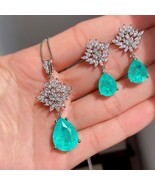 Waterdrop Wedding Necklace Earring Jewelry Set Fusion Stone, Pear Cut - $23.00