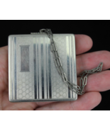 antique compact 1930&#39;s engraved MONOGRAM chain NICKEL PLATED - $74.99