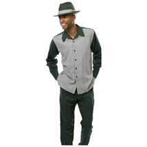 Men&#39;s MONTIQUE Two Piece Set Walking Leisure Suit 2367 Green Checkers - $99.99