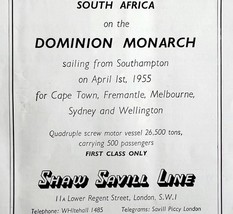 Dominion Monarch Cruise Ship 1955 Advertisement UK Import Shaw Savill Li... - €17,28 EUR