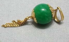 Vintage 18K Yellow Gold Jade Necklace Pendant Bracelet Charm Tassels Green - $488.55