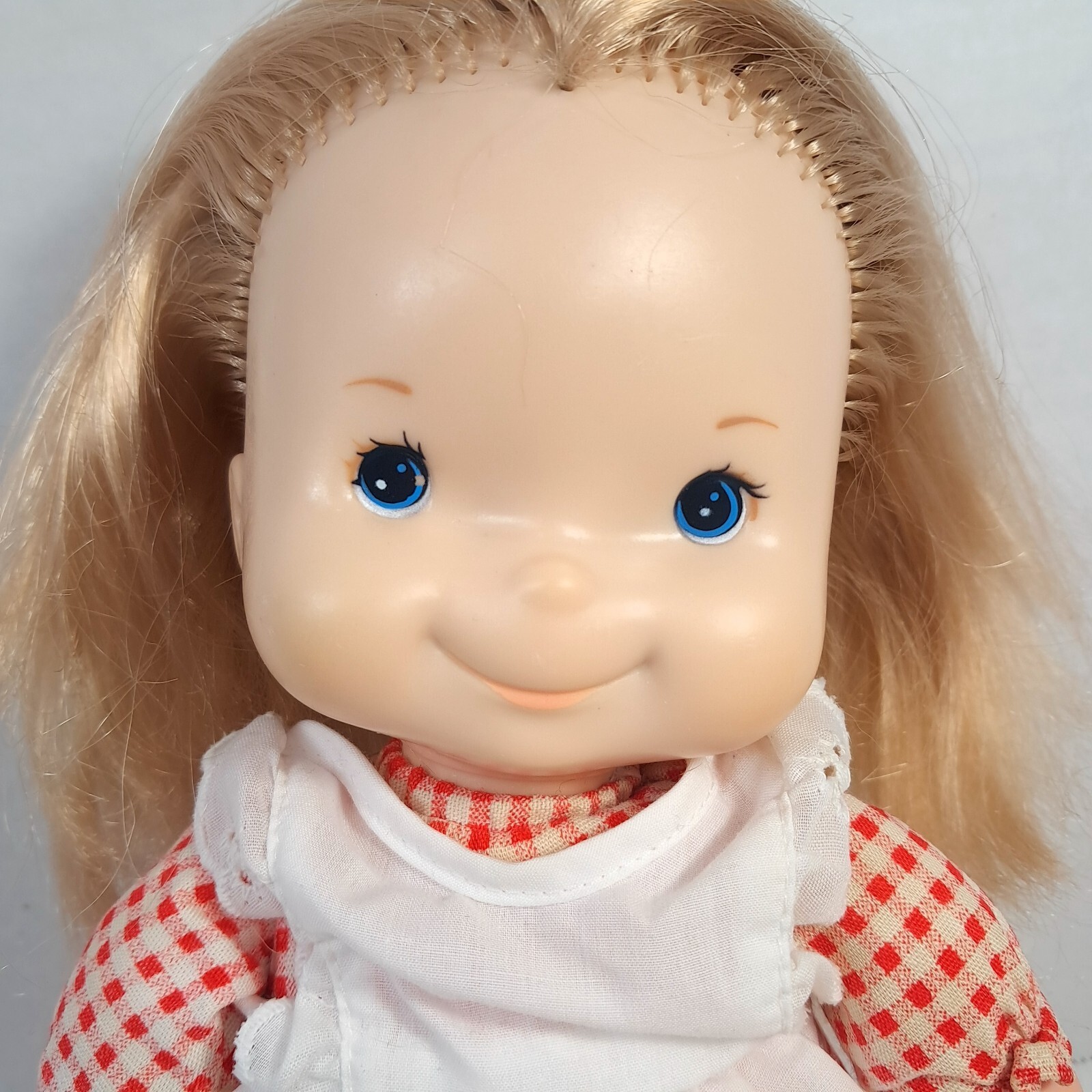 Fisher Price Toys #200 Mary Lapsitter baby Doll red plaid apron 1973 Vintage Item image 2